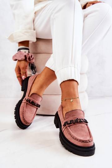 Suede Loafers Letters La.Fi Dirty Pink Jenefer 2