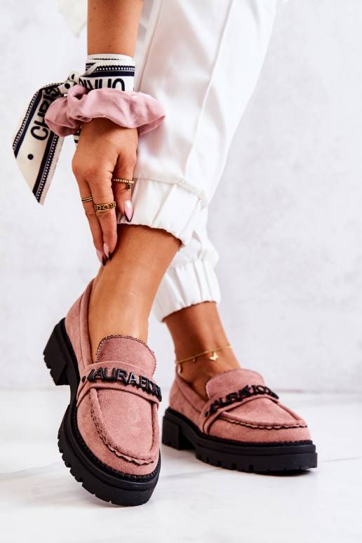 Suede Loafers Letters La.Fi Dirty Pink Jenefer Suede Loafers Letters La.Fi Dirty Pink Jenefer
