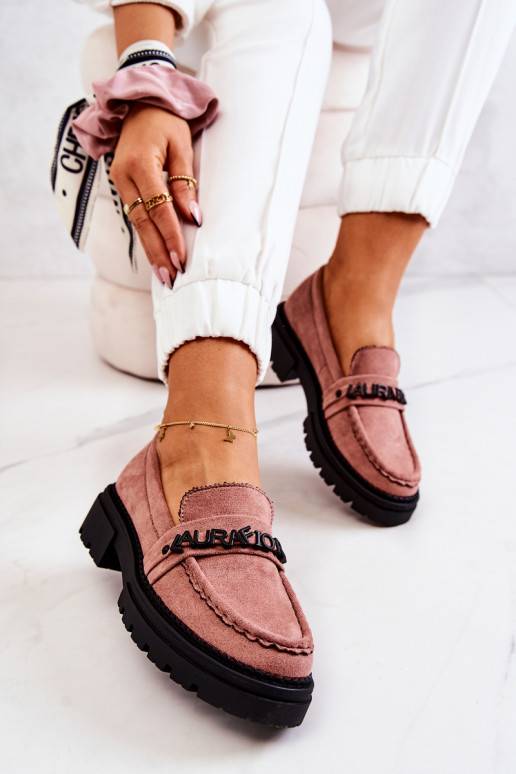Suede Loafers Letters La.Fi Dirty Pink Jenefer Suede Loafers Letters La.Fi Dirty Pink Jenefer