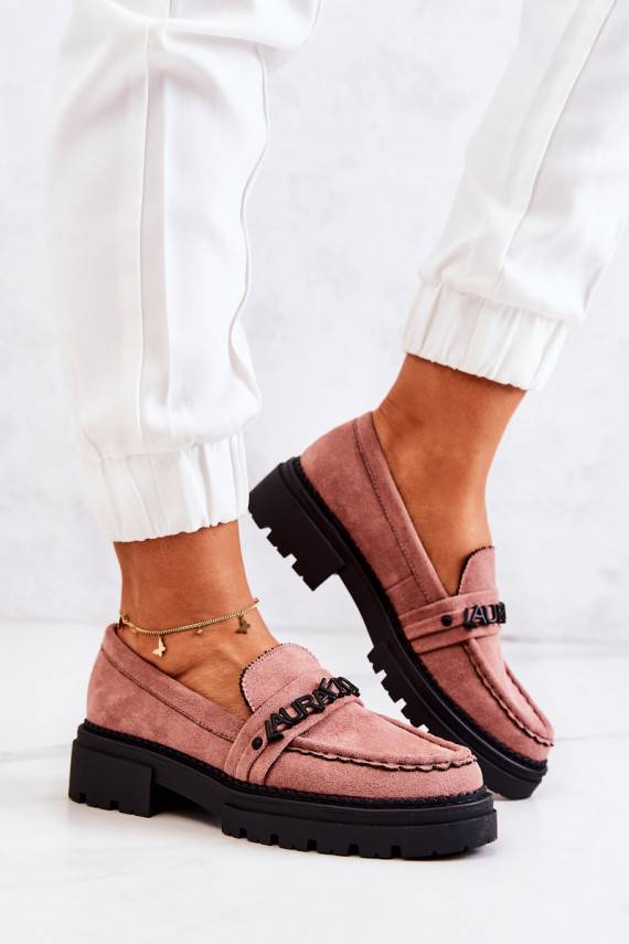 Suede Loafers Letters La.Fi Dirty Pink Jenefer