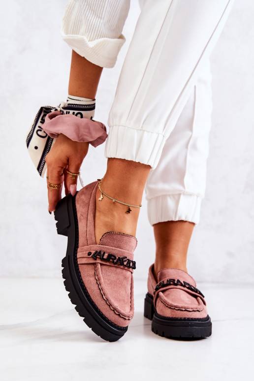 Suede Loafers Letters La.Fi Dirty Pink Jenefer