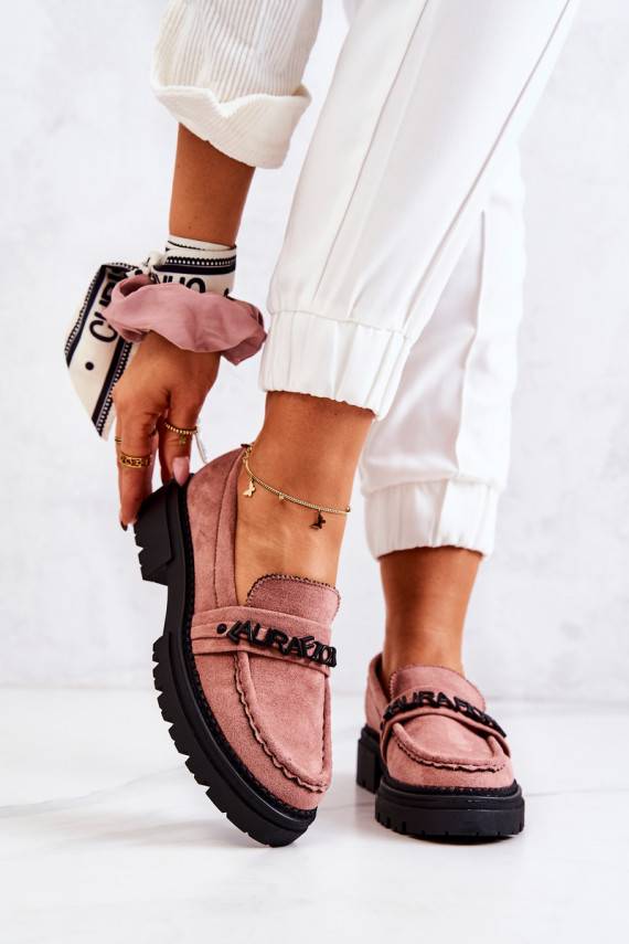 Suede Loafers Letters La.Fi Dirty Pink Jenefer