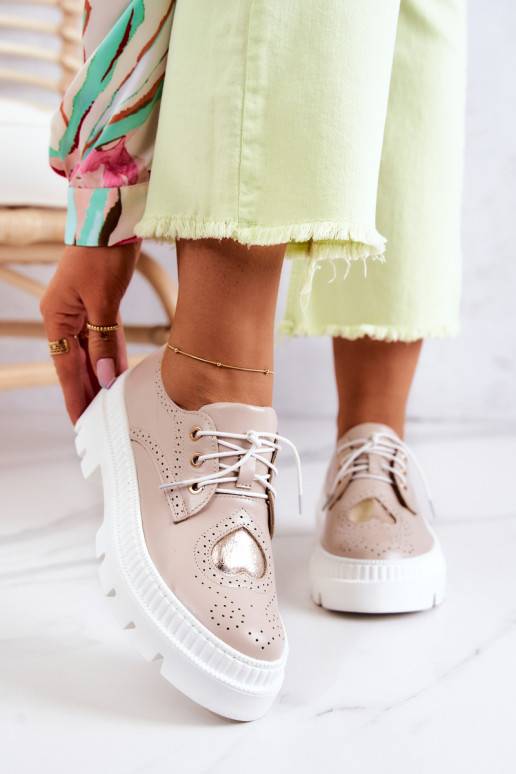 Leather Shoes With Hearts Beige Curtis