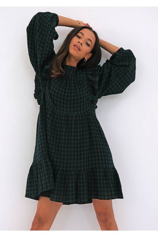 Mini checked green cotton dress with... Mini checked green cotton dress with...