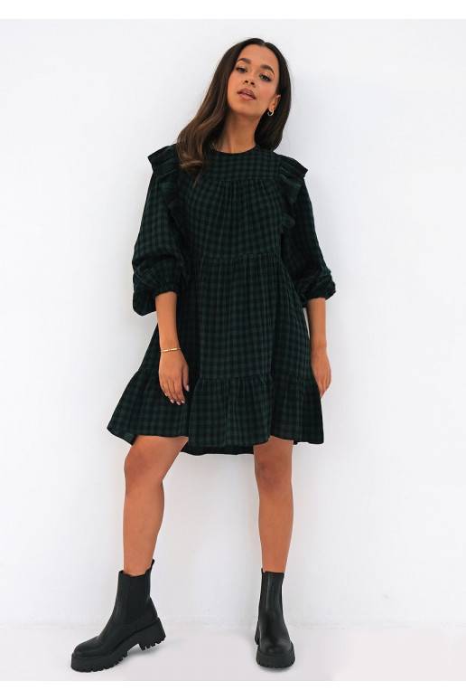 Mini checked green cotton dress with... Mini checked green cotton dress with...