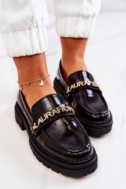 Laquered Loafers Letters La.Fi Black Jenefer Laquered Loafers Letters La.Fi Black Jenefer