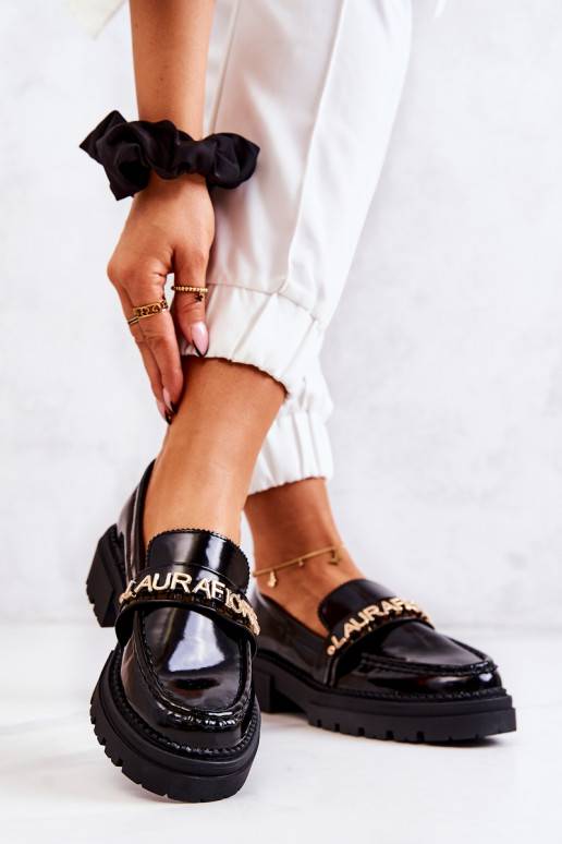 Laquered Loafers Letters La.Fi Black Jenefer Laquered Loafers Letters La.Fi Black Jenefer
