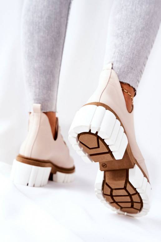 Leather Cutout Tiered Boots Beige Kaxo Leather Cutout Tiered Boots Beige Kaxo