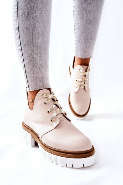 Leather Cutout Tiered Boots Beige Kaxo Leather Cutout Tiered Boots Beige Kaxo
