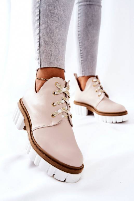 Leather Cutout Tiered Boots Beige Kaxo Leather Cutout Tiered Boots Beige Kaxo