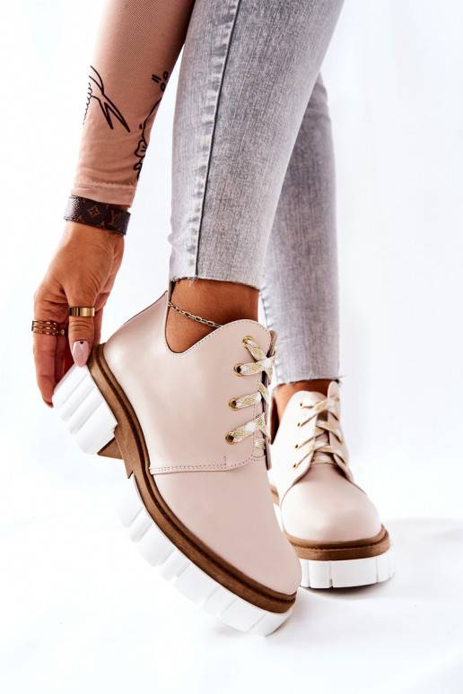 Leather Cutout Tiered Boots Beige Kaxo Leather Cutout Tiered Boots Beige Kaxo