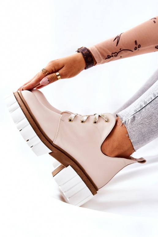 Leather Cutout Tiered Boots Beige Kaxo Leather Cutout Tiered Boots Beige Kaxo