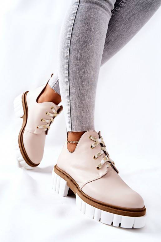 Leather Cutout Tiered Boots Beige Kaxo Leather Cutout Tiered Boots Beige Kaxo