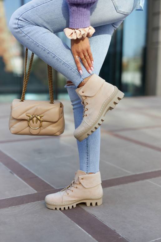 Suede Trapper Boots Tiered Light beige Dalles