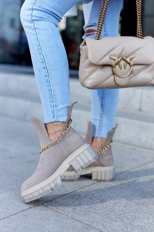 Fashionable Suede Booties With A Cut Beige Forget Me