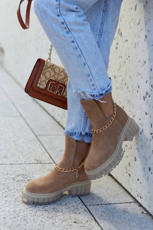 Fashionable Suede Booties With A Cut Camel Forget Me