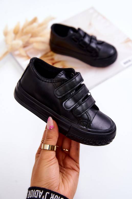 Children's Leather Sneakers With Velcro Black Foster 