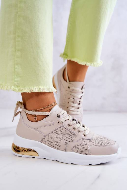 Leather Women's Wedge Sneakers Beige Phiness
