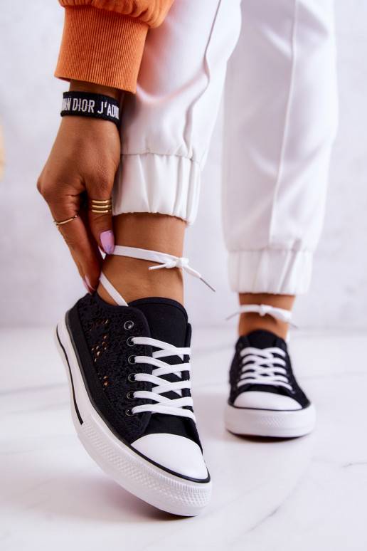 Women's fabric sneakers with openwork Black Venture 
