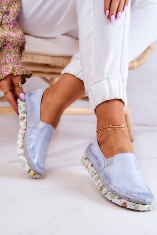 Women's Leather Slip-On Shoes Maciejka 03512-40 Light blue