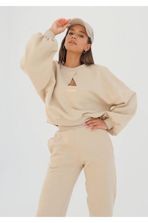 Delsy - sand beige sweatshirt with a cutout