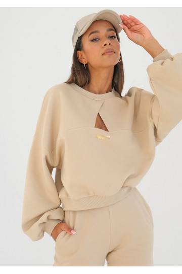 Delsy - sand beige sweatshirt with a cutout 2