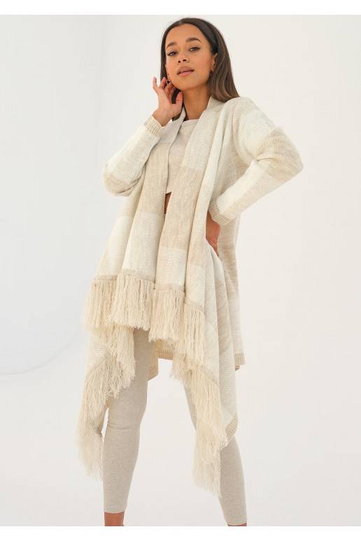 Lora - long beige checked cardigan