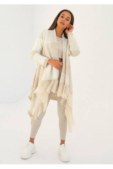 Lora - long beige checked cardigan 2