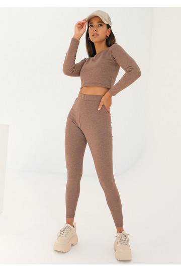 Astina - cacao brown melange short blouse 2