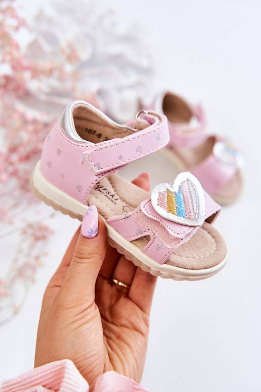 Children's Leather Sandals With A Heart Pink Elianna