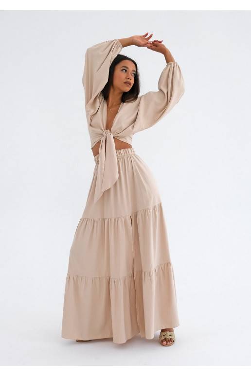 Rosy - Beige boho maxi skirt