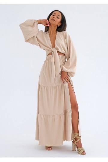 Rosy - Beige boho maxi skirt 2