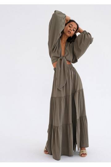 Rosy - Khaki boho maxi skirt