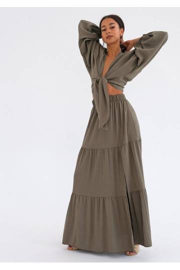Rosy - Khaki boho maxi skirt 2