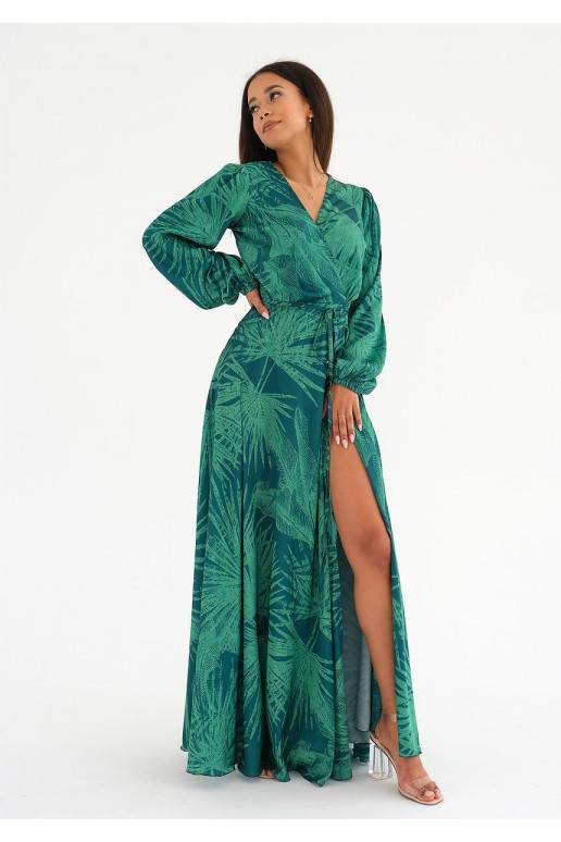 Zoe - Palm leaves printed maxi wrap dress