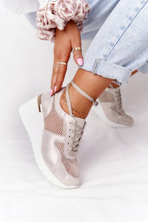 Leather Mesh Wedge Sneakers S.Barski Gold