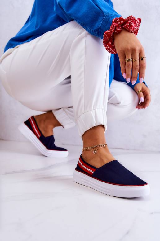 Women's Sneakers Slip On Big Star JJ276009 Navy Blue-Red Women's Sneakers Slip On Big Star JJ276009 Navy Blue-Red
