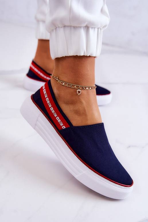 Women's Sneakers Slip On Big Star JJ276009 Navy Blue-Red Women's Sneakers Slip On Big Star JJ276009 Navy Blue-Red