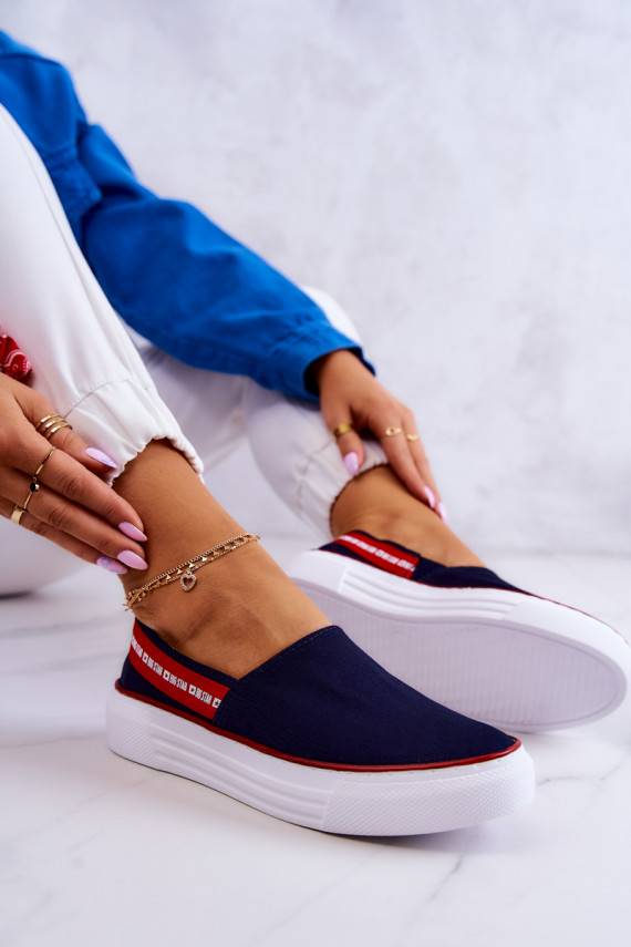 Women's Sneakers Slip On Big Star JJ276009 Navy Blue-Red