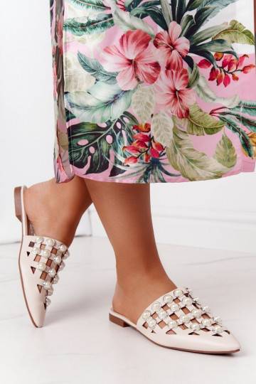 Women's Slippers With Pearls Beige Ripple 2