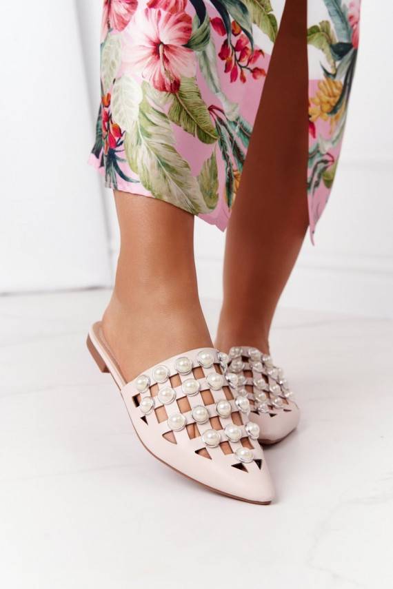 Women's Slippers With Pearls Beige Ripple