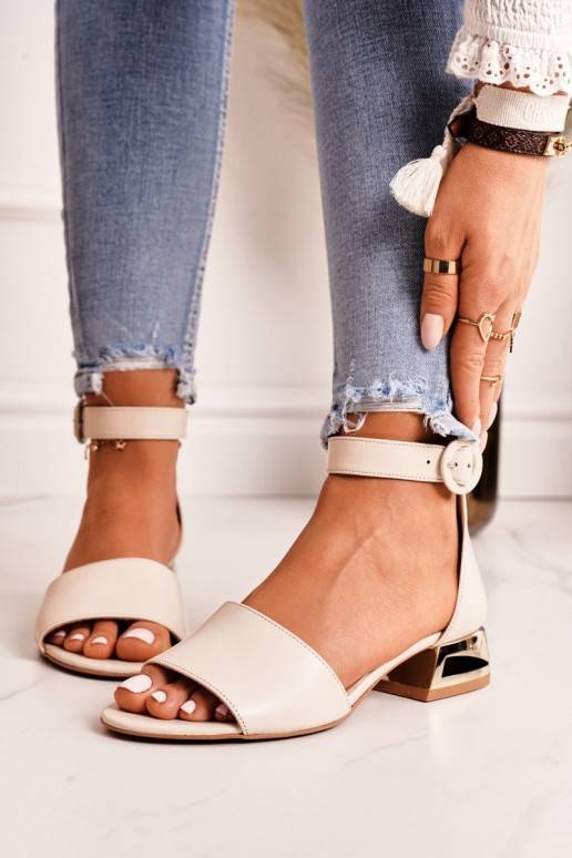 Leather Sandals On Golden Heel Laura Messi Beige