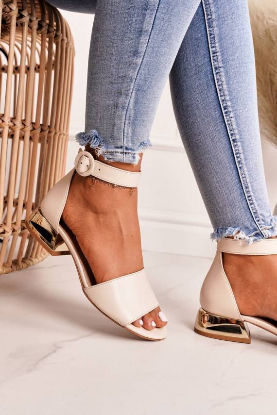 Leather Sandals On Golden Heel Laura Messi Beige