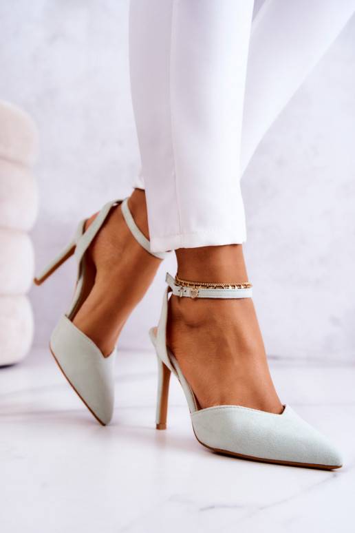 Suede Buckle Heels Light green Kharen