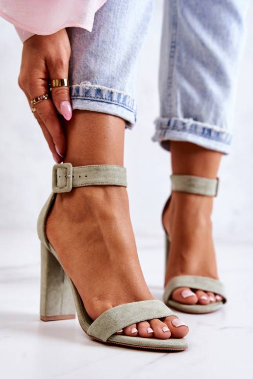 Suede High Heels Sandals Light Green Jacqueline