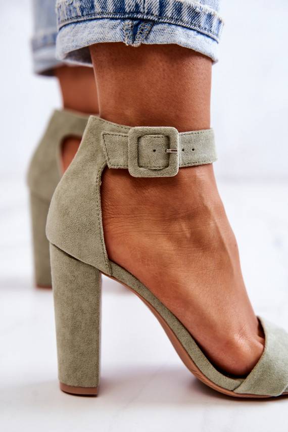 Suede High Heels Sandals Light Green Jacqueline 