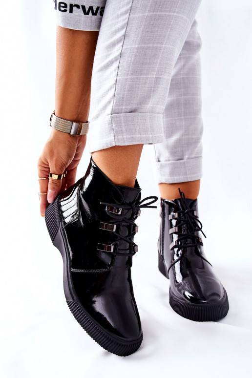 Boots Lacquered Zipper Black Vica