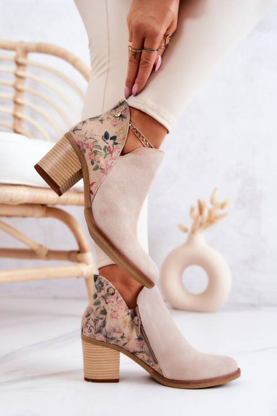 Women s Leather Boots On Block Heel Maciejka Light beige 04492