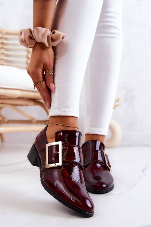 Patent leather shoes with a buckle Burgundy Taliya