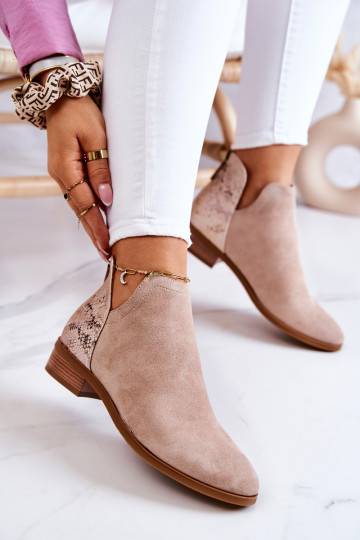 Suede Ankle Boots with Snakeskin Pattern Beige Stephanie 2